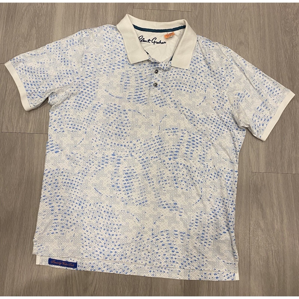 Robert Graham Classic All Over Print Geometic Polo Shirt Mens L Golf Casual